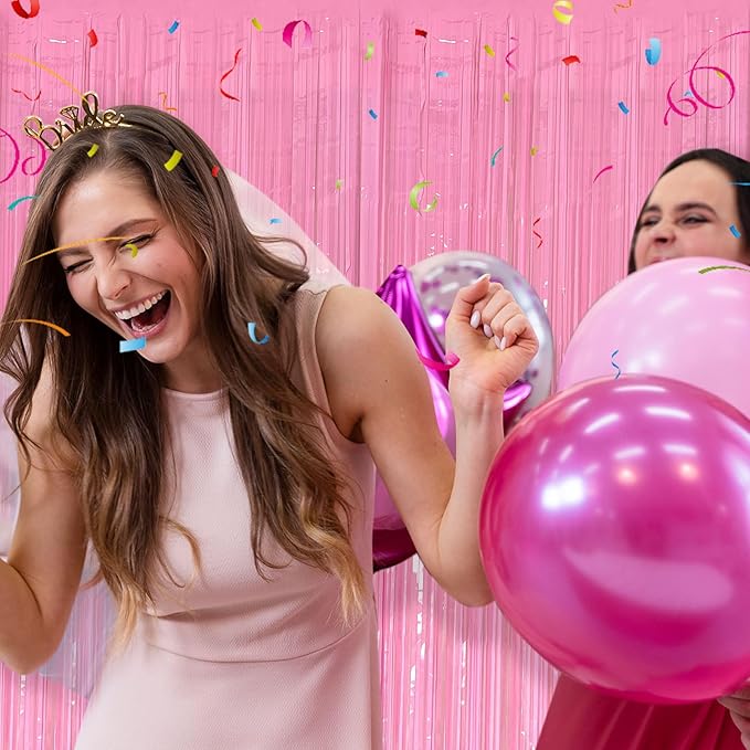 10 Pack Foil Curtain Pink Backdrop Streamers Metallic Tinsel Fringe Curtains - Image 2