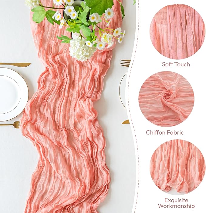 Sioloc 10 Pack Peach Coral Cheesecloth Table Runner Fall Autumn Decor - Image 3