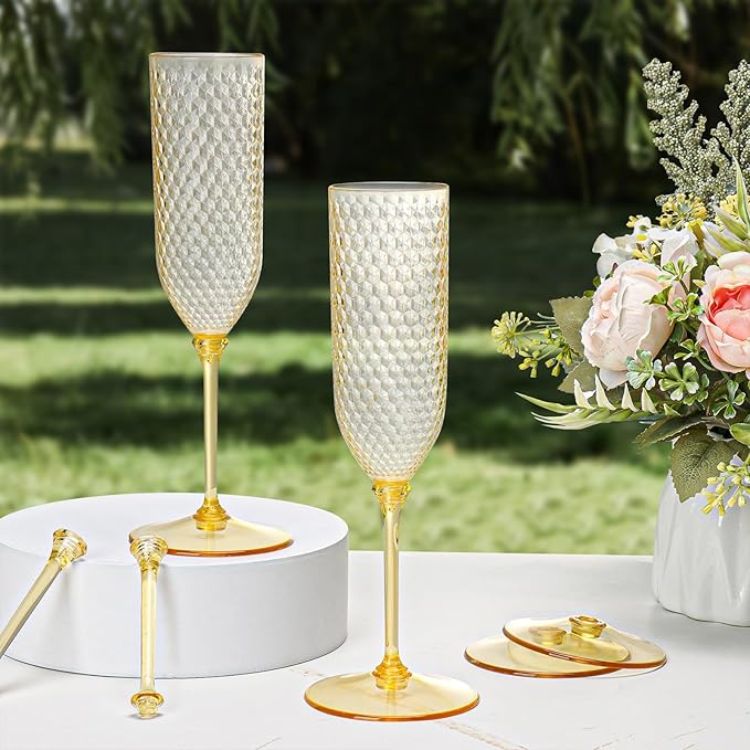 XUWAIDSGN 48 Pack Amber Detachable 2 piece Champagne Flutes 5.5 Oz Unbreakable - Image 7