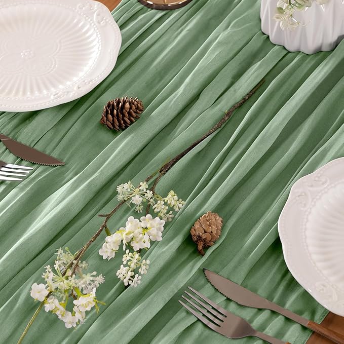 Sage Green Table Runner Cheesecloth Table Runner 4 Pack 10FT Farmhouse Table - Image 2