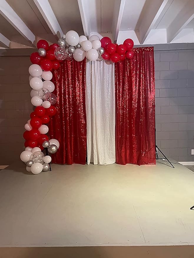 Red Sequin Backdrop Curtains 1 Panel 8FTx8FT Glitter Red Photo Backdrop Drapes - Image 2