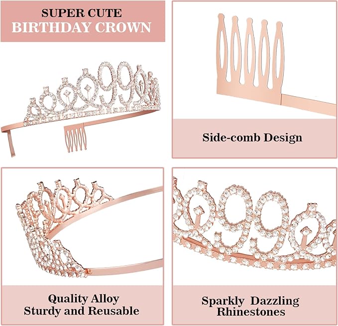 99th Birthday Decorations for Women Including Birthday Sash and Tiara, Candles - Image 3