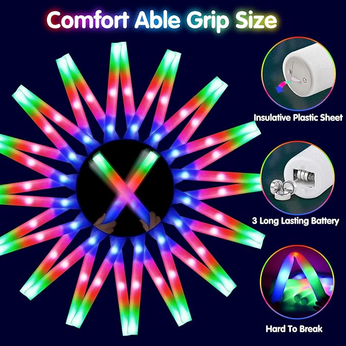 66 PCS Foam Glow Sticks, Glow In The Dark Party Supplies, Foam Light up Sticks - Image 3