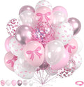 Pink Bow Latex Balloons, Bow Printed Balloon Metallic Confetti Balloon by Saxuxu