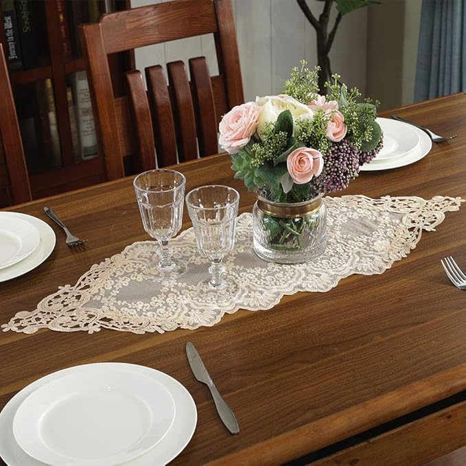 ARTABLE Rectangle Table Runner Lace Macrame Embroidered Table Runners - Image 2