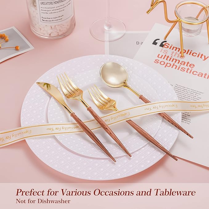 Lullaby 240PCS Gold Plastic Silverware, 80 Spoons, 80 Knives, Elegant - Image 4