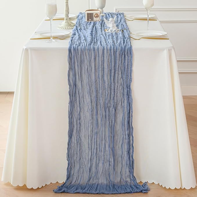 Sioloc 1 Pack Dusty Blue Cheesecloth Table Runner Fall Autumn Decor - Image 4