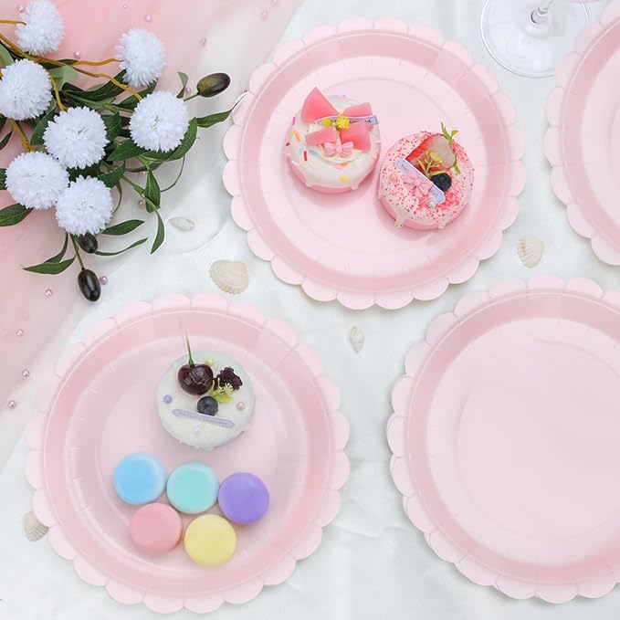 24 Pcs Pink Paper Plates 9 Inch Scalloped Dessert Plates - Image 5