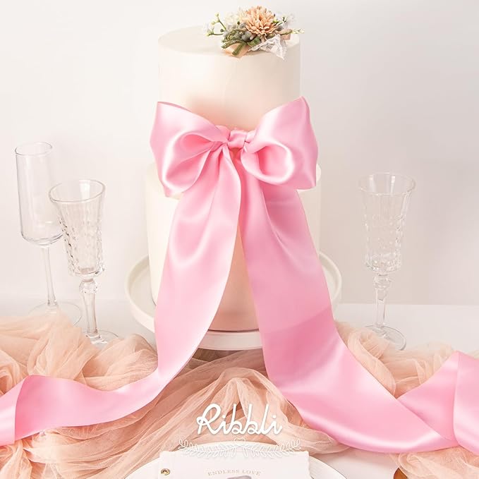 Ribbli Pink Satin Ribbon 4 Inch Wide Pink Ribbon - Image 3