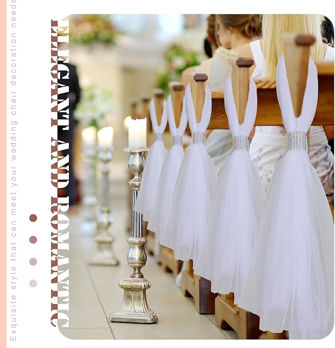 24 Set Wedding Aisle Chair Decorations 31.5 Inch Pew Bows - Image 3