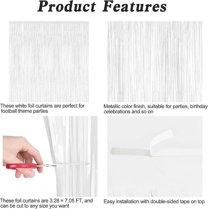 2 Pack Tinsel Backdrop, 3.28 x 7.05 Feet White Party Decorations, Metallic Foil - Image 4