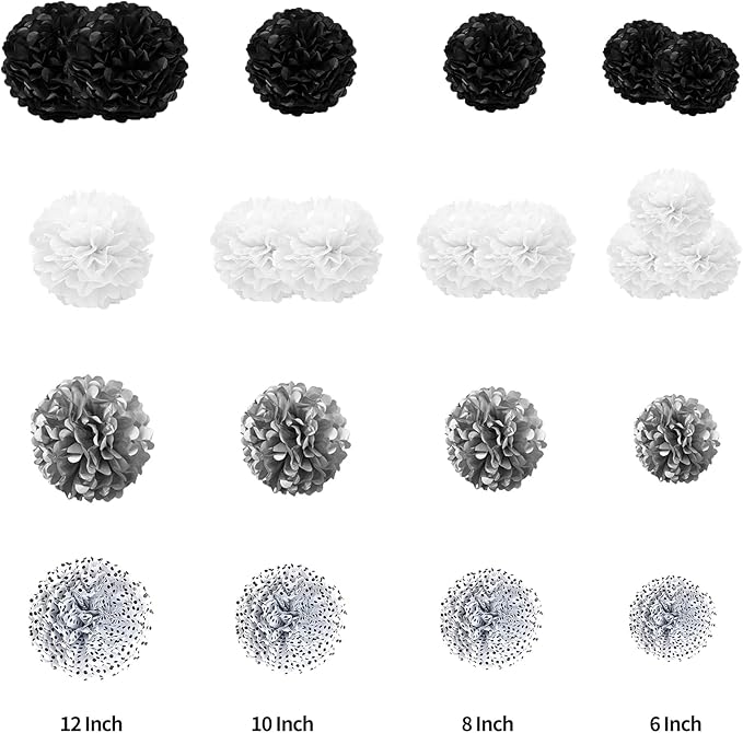 Tissue Paper Pompoms Paper Flower 22 Pcs Black, Polka Dot - Image 3