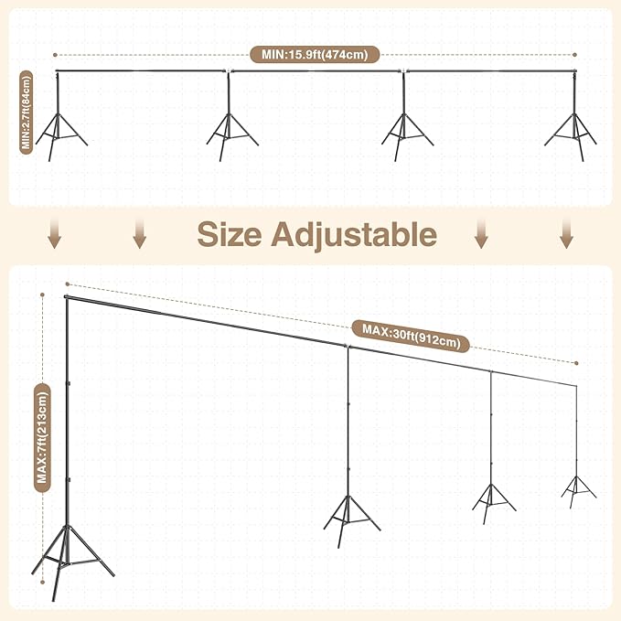 EMART Backdrop Stand, 30x7ft Large Adjustable Background Support System - Image 5