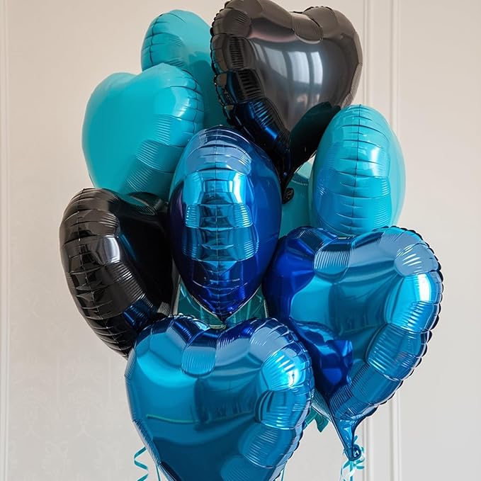 Blue Black Heart Balloons, 18 Inch Black and Dark Blue Heart Shape Balloon - Image 4