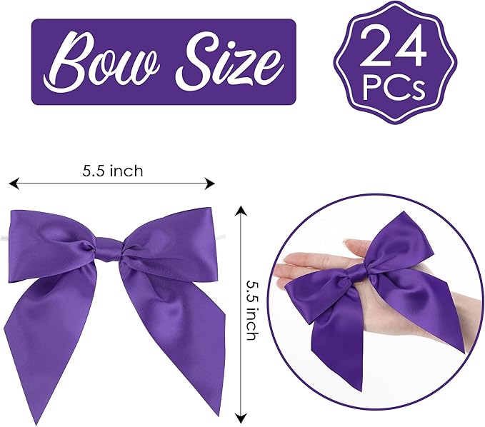 AIMUDI Purple Satin Bows 5.5" Bows - Image 2
