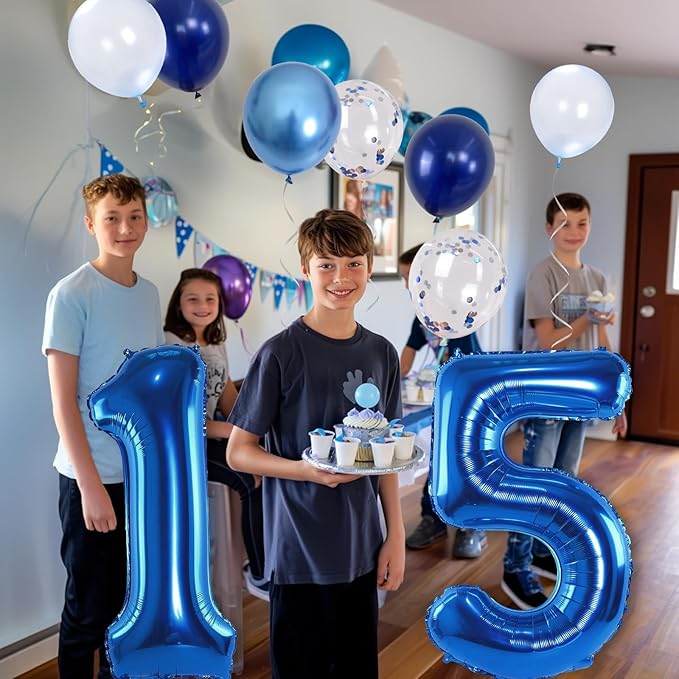 15th Birthday Balloon for Boys, Foil 40 Inch Self Inflating Number 15 Metallic - Image 3