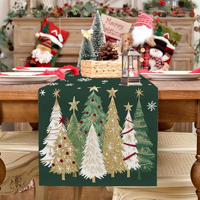 GEEORY Christmas Table Runner 13x90 Inch, Xmas Trees Snowflakes Holiday - Image 7