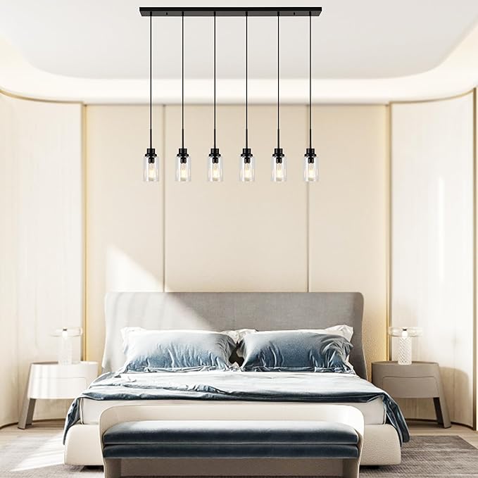 6 Lights Island Lights for Kitchen Modern Industrial Black Linear Chandeliers - Image 9