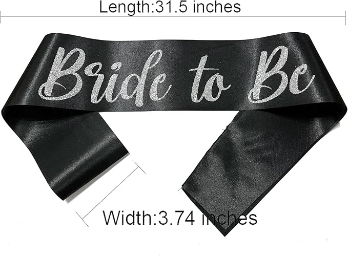 Silver and Black Bride Sash, Bride Sash Bachelorette Party Bridal Shower Sashes - Image 2