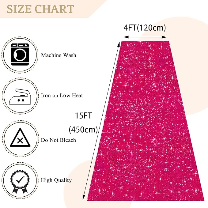 MODFUNS Sequins Aisle Runner for Wedding Ceremony Hot Pink Aisle Runner Rug - Image 2