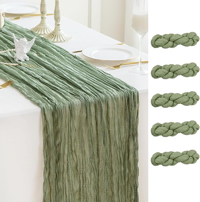 Sioloc 5 Pack Sage Green Cheesecloth Table Runner Fall Autumn Decor by HEALTHYCOMFORTLIFE