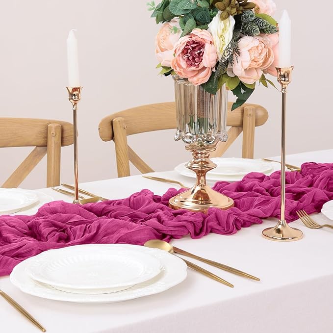 Fuschia Table Runner Cheesecloth Table Runner 10FT Farmhouse Table Runners 120 - Image 6