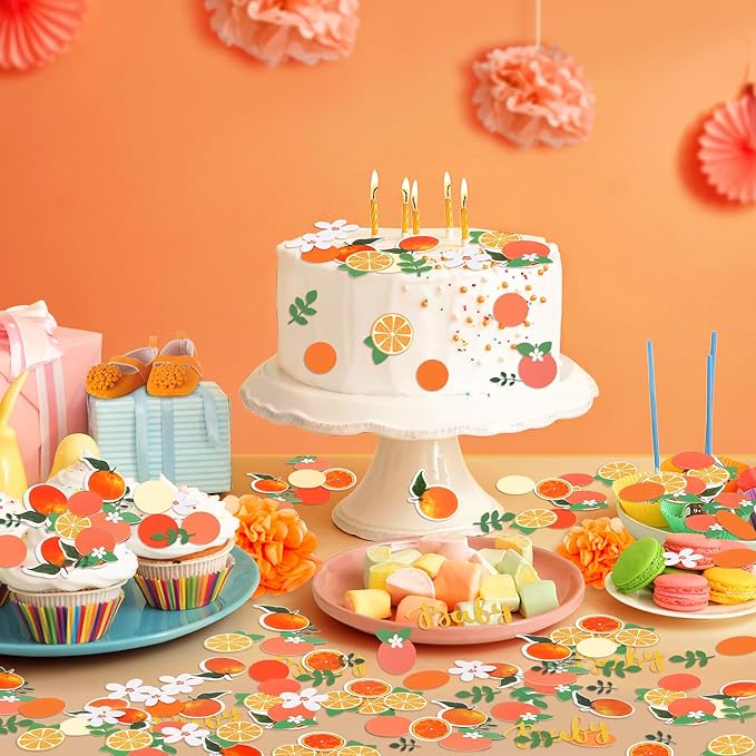 MARFOREVER 500 Pcs Little Cutie Baby Shower Confetti Citrus Decoration Orange - Image 2