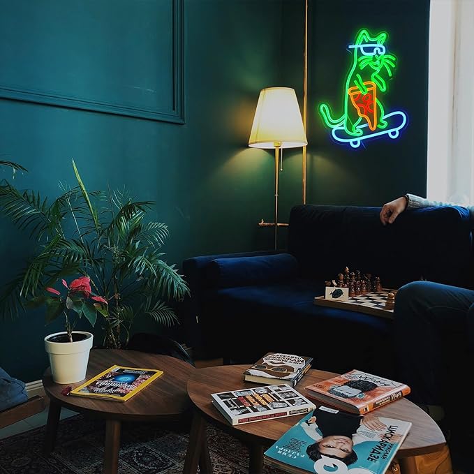 Skateboard Cat Neon Sign LED Cool Glasses Cat Neon Light - Image 7