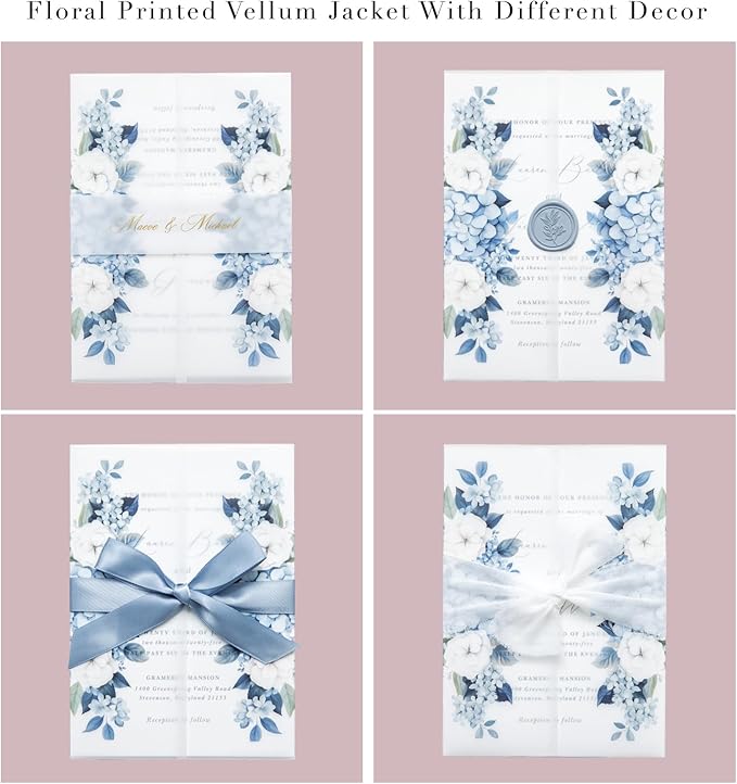 PONATIA 50PCS Vellum Jackets for 5x7 Invitation Cards- 135GSM Dusty Blue - Image 6