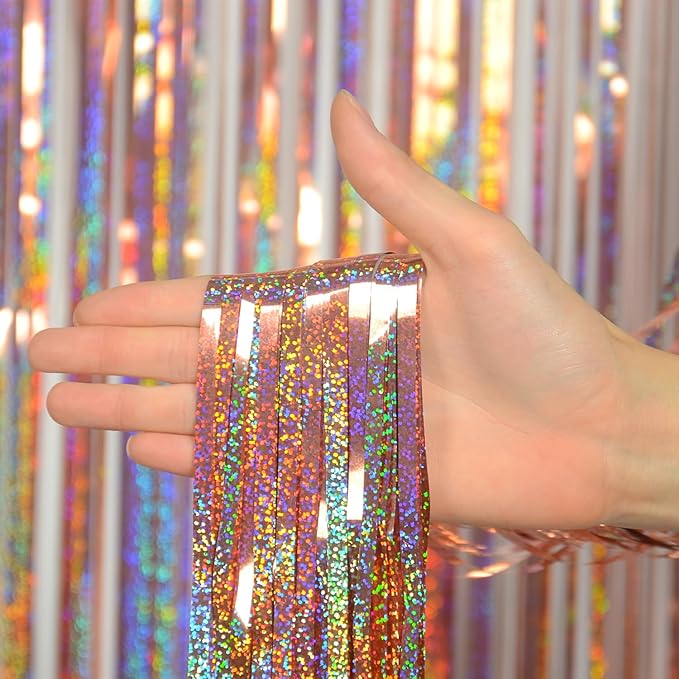Foil Fringe Backdrop, Melsan 2 Pack 3.2 ft x 8.2 ft Tinsel Foil Fringe Curtains - Image 3