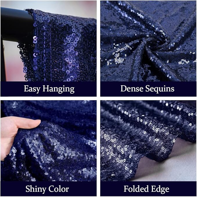 Navy Blue Sequin Backdrop Curtain 8FTx8FT Sequin Backdrop Curtains Glitter - Image 2