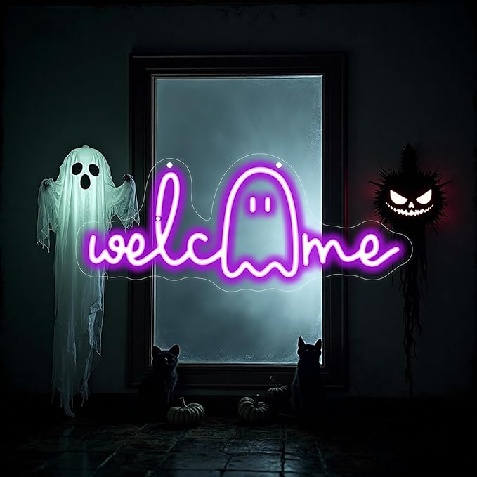 Halloween Welcome Ghouls Neon Sign, Spooky Ghost LED Halloween Decor, Haunted - Image 5