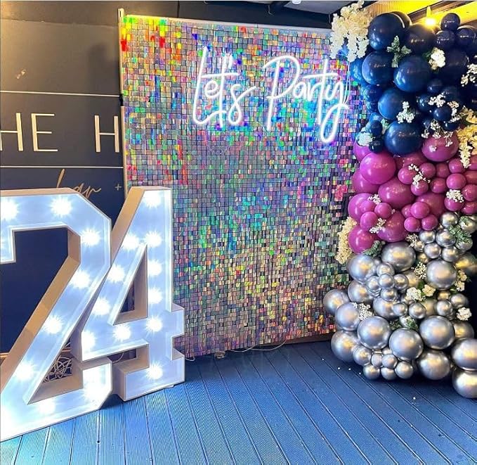 Qcity Iridescent Silver Shimmer Wall Backdrop 36PCS, Square Sequin Glitter - Image 7