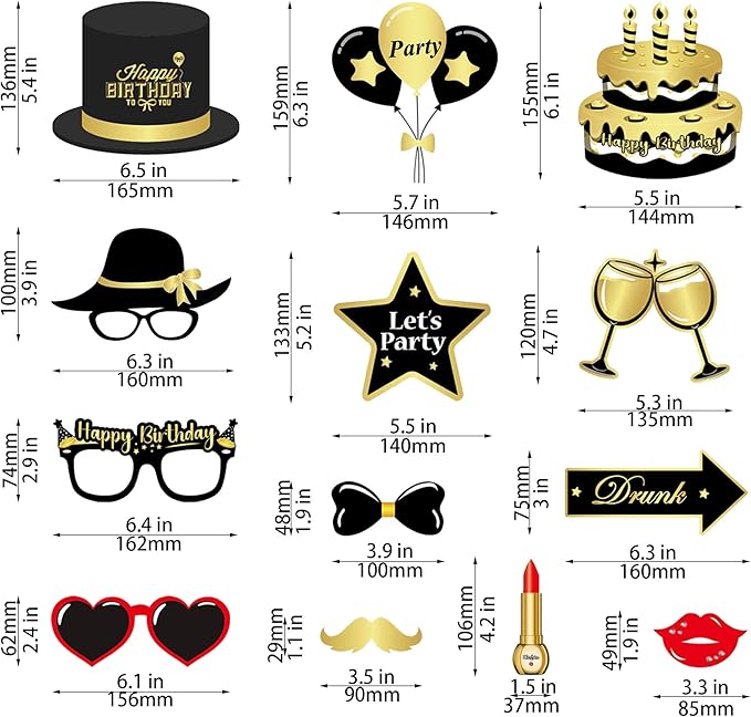 34pcs Birthday Party Photo Booth Props Kit, Favors Supplies - Image 2