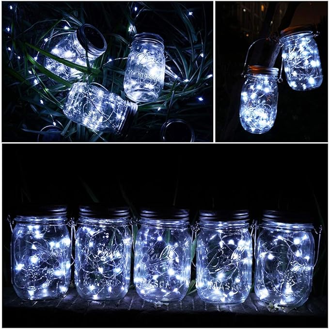 SunKite Solar Mason Jar Lights, 8 Pack 20 LED Waterproof Fairy Firefly Jar Lids - Image 6