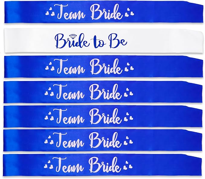 7 Pack Bachelorette Sashes Royal Blue, 1 White Bride to Be Sash and 6 Team by LXYXUUN