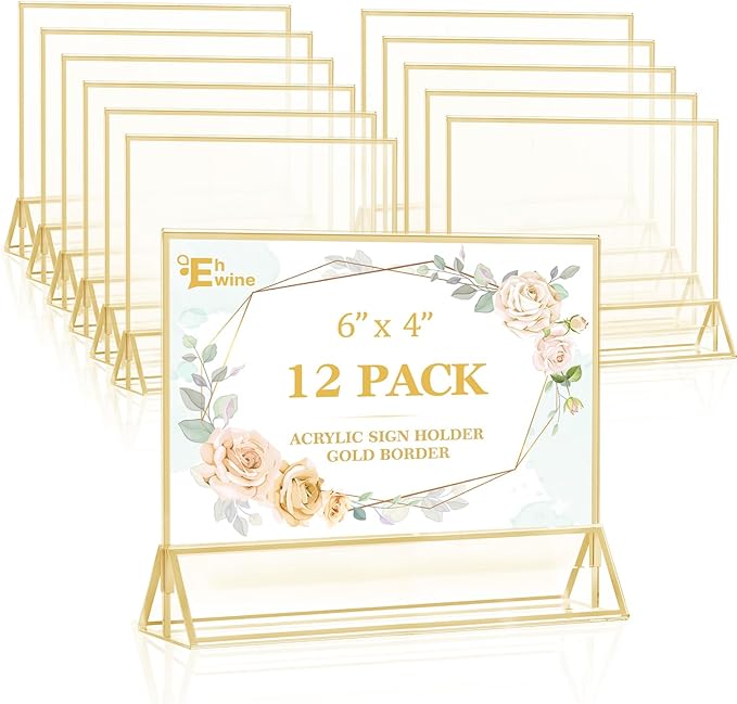 EHWINE 12 Pack Acrylic Sign Holder 4 x 6 Horizontal, Double-Sided Stand up by EHWINE