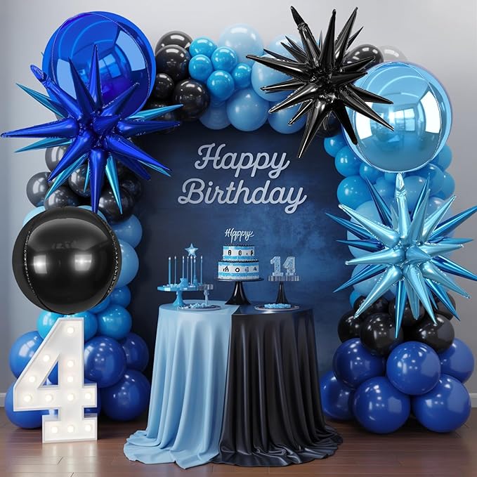 6Pcs Black Blue Foil Balloons, 22Inch Navy Blue Black 4D Round Ball Balloon and - Image 3