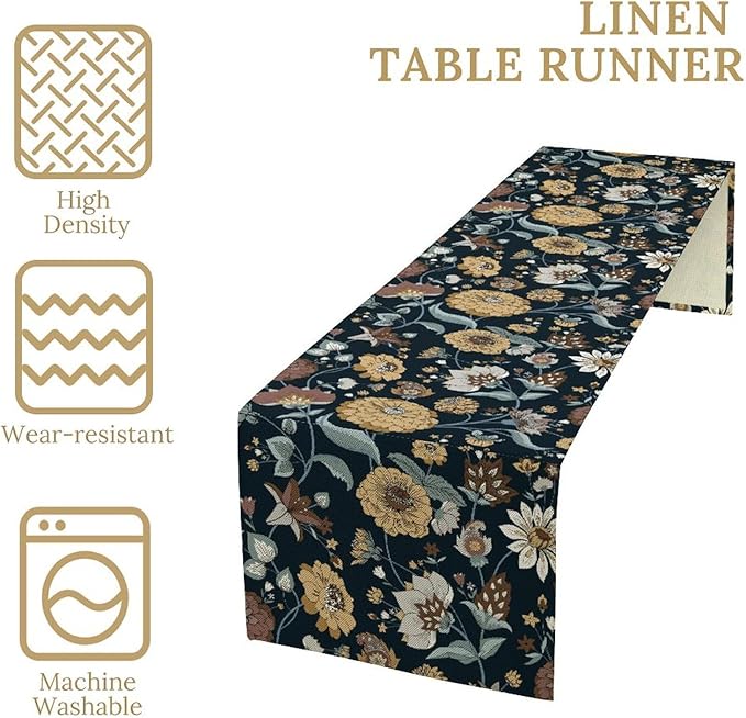 Boho Floral Table Runner Bohemian Floral Vintage Home Kitchen Dining Table - Image 5
