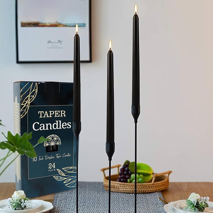 24 Pack Black Taper Candles, 7-8 Hours Burn Time, Smokeless and Dripless - Image 2
