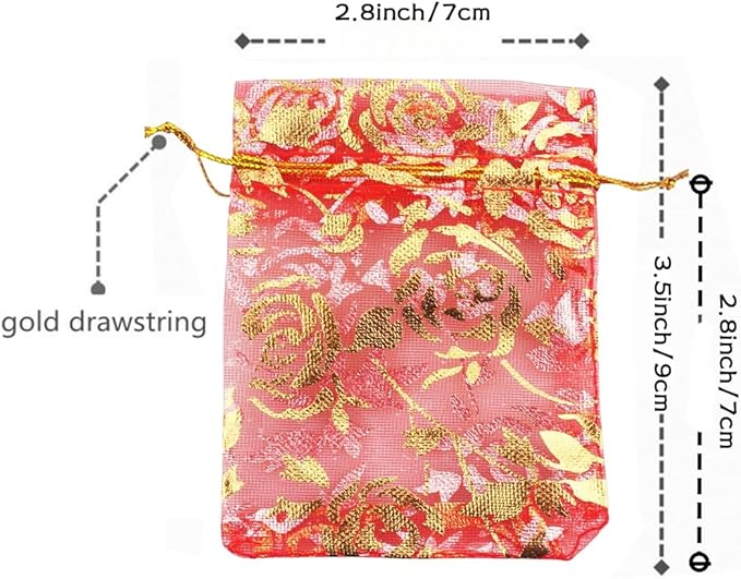 100 Pack 2.8 x 3.5 Inch Flower Heart Organza Jewelry Gift Pouch Candy Pouch - Image 2
