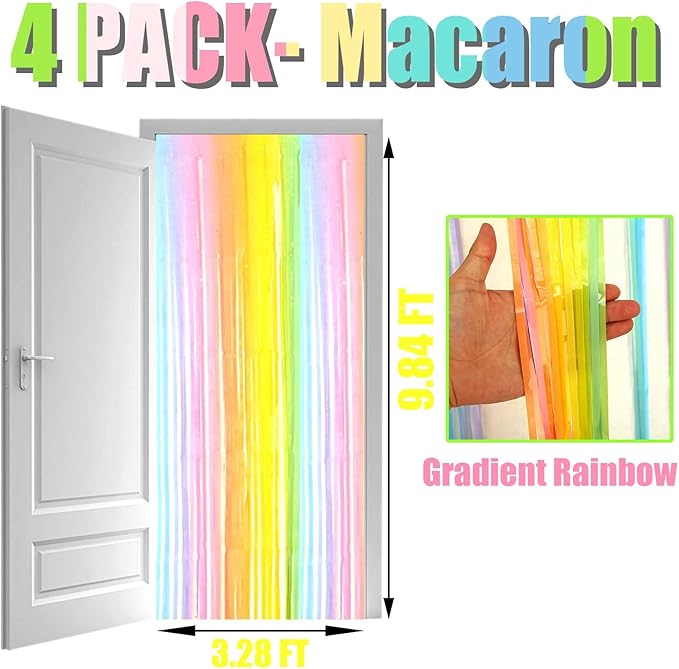 4 Pack Rainbow Foil Fringe Curtain Backdrop, 3.3Ft x 9.8Ft Colorful Metallic - Image 2