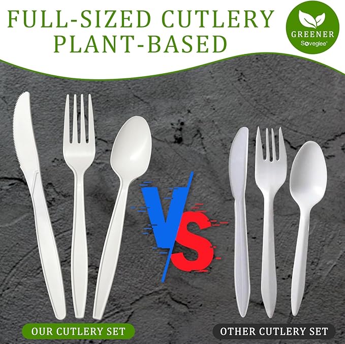 300 Count 100% Compostable Silverware, Ivory White Disposable Silverware - Image 4