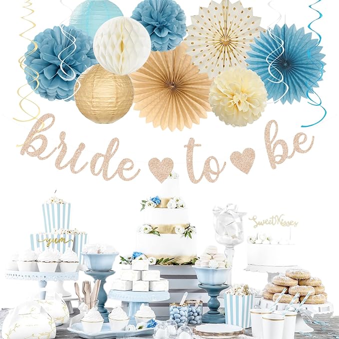Beige-Champagne-Blue Boho Bachelorette Party-Decorations - Image 7