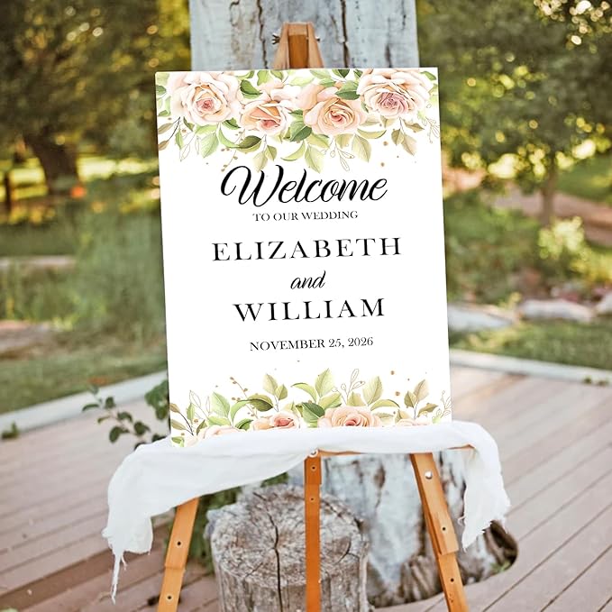 Gentle Pink Rose Wedding Welcome Sign, Minimalist Floral Template, Editable - Image 3