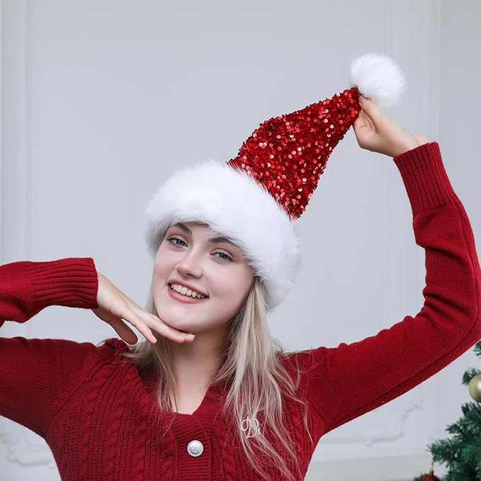 Personalized Sequin Santa Hat for Adults, Xmas Halloween New Year Holiday - Image 5
