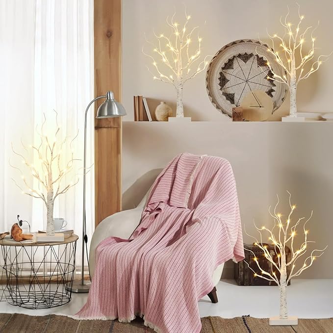 Vanthylit 4 Pcs Lighted Birch Tree Battery Powered Tabletop Tree Decorations - Image 4