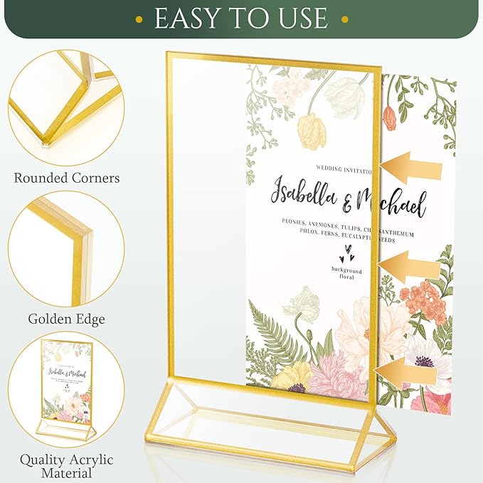 Hoteam 18 Pack Clear Acrylic Double Sided Frames Display Holder Gold Frames - Image 3