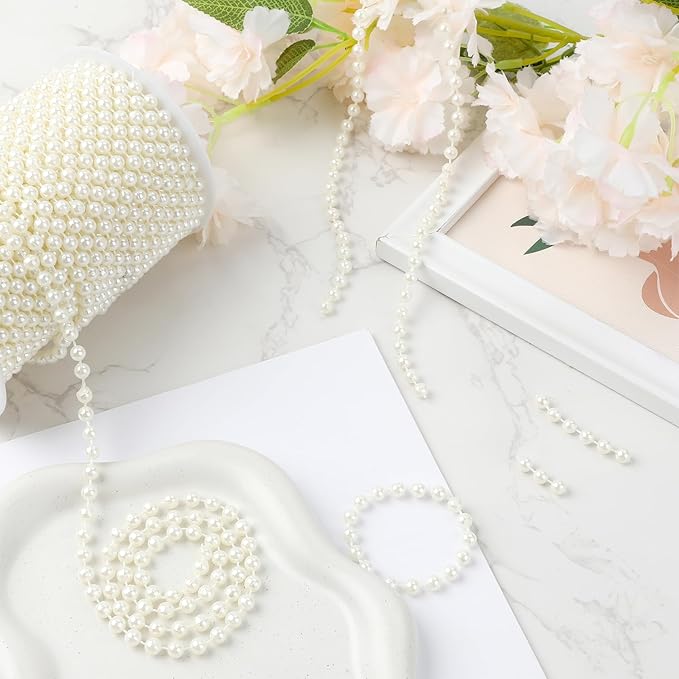 Pearl Beads Garland, 6 MM Ivory Faux String of Pearls 82FT Pearl Garland - Image 2