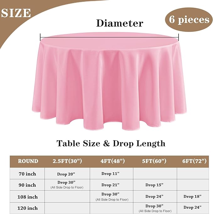 Fitable 6 Pack Pink Round Tablecloths - Image 5